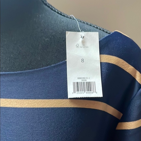 Navy Striped Dress with Bow Sleeves Size 8 - Picture 5 of 8